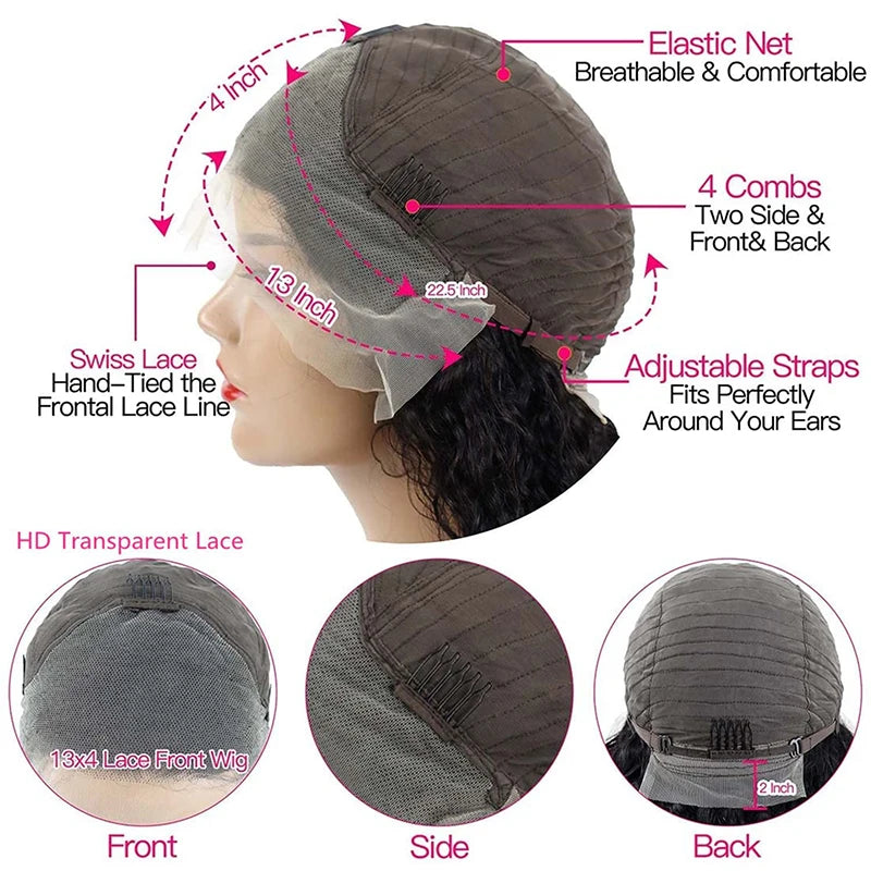 Body Wave Short Bob Wig 200 Density 13x4 Lace Front Human Hair Wig 16 Inch 100% Brazilian Remy Hair Pre Plucked With Baby Hair