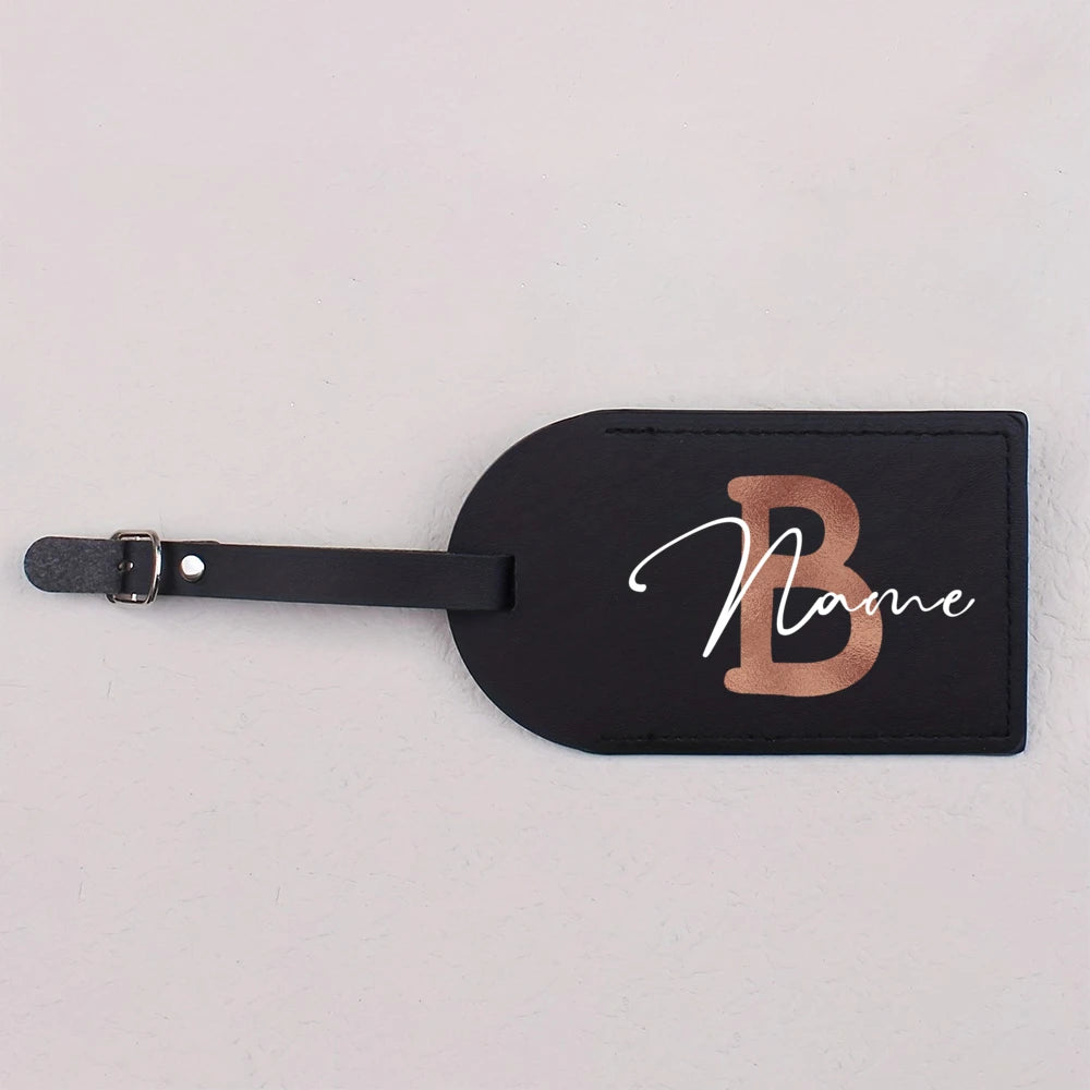 1pc Personalized Luggest Tag for Unisex, Fashion and Retro Black Tag with Retro Initial Design - Custom Name