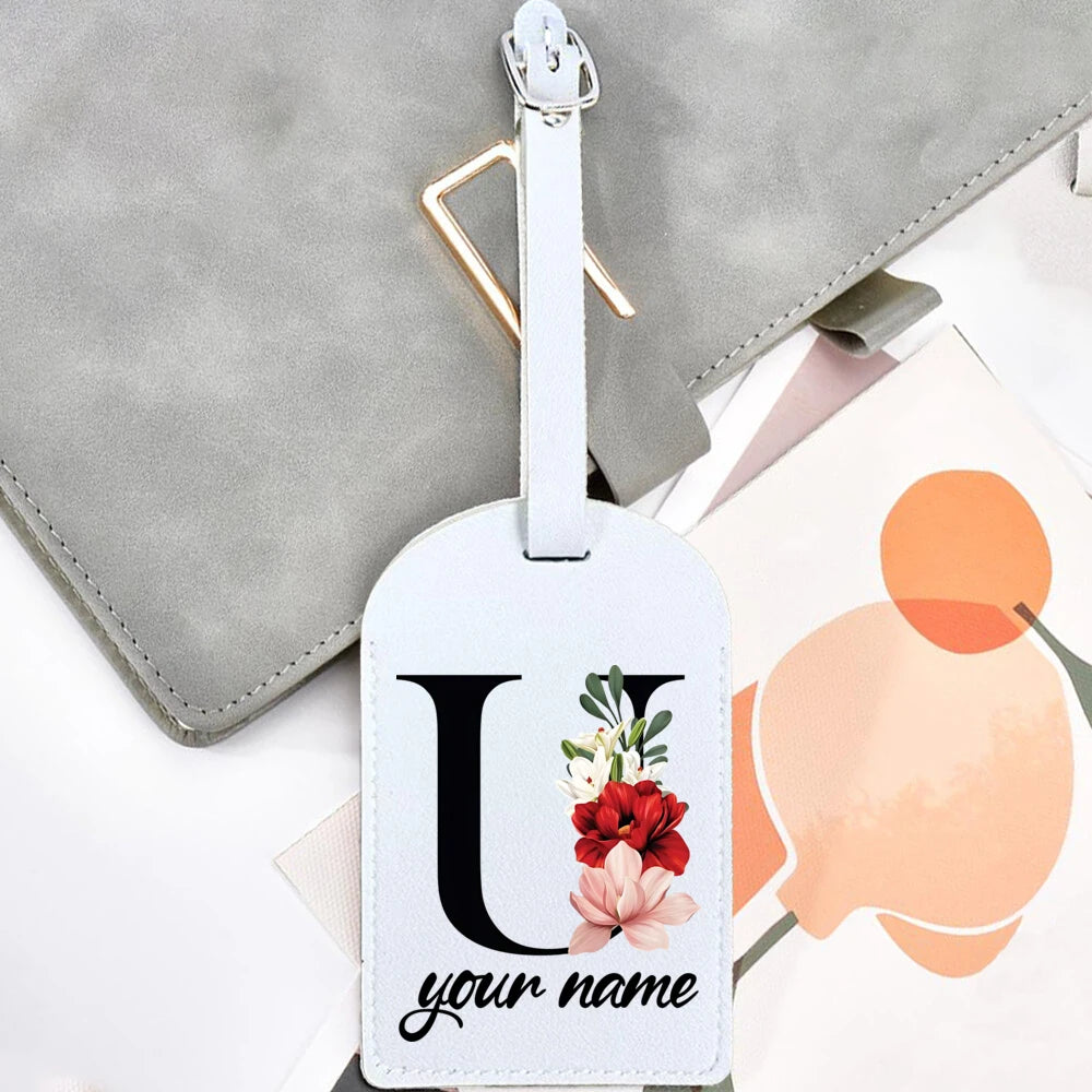Black Floral Letter with Name Monogram Luggage Tag for Suitcase Baggage Handbag Tags Travel Bag Label Tag Personalised Gift
