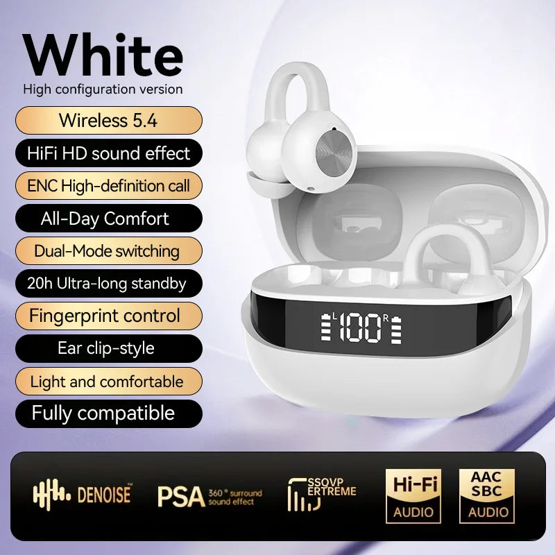 Bnixry K30 Series Bluetooth 5.3 Wireless Earphones Sports Ear Clip Style with Mics Button Control LED Power Display HiFi Stereo