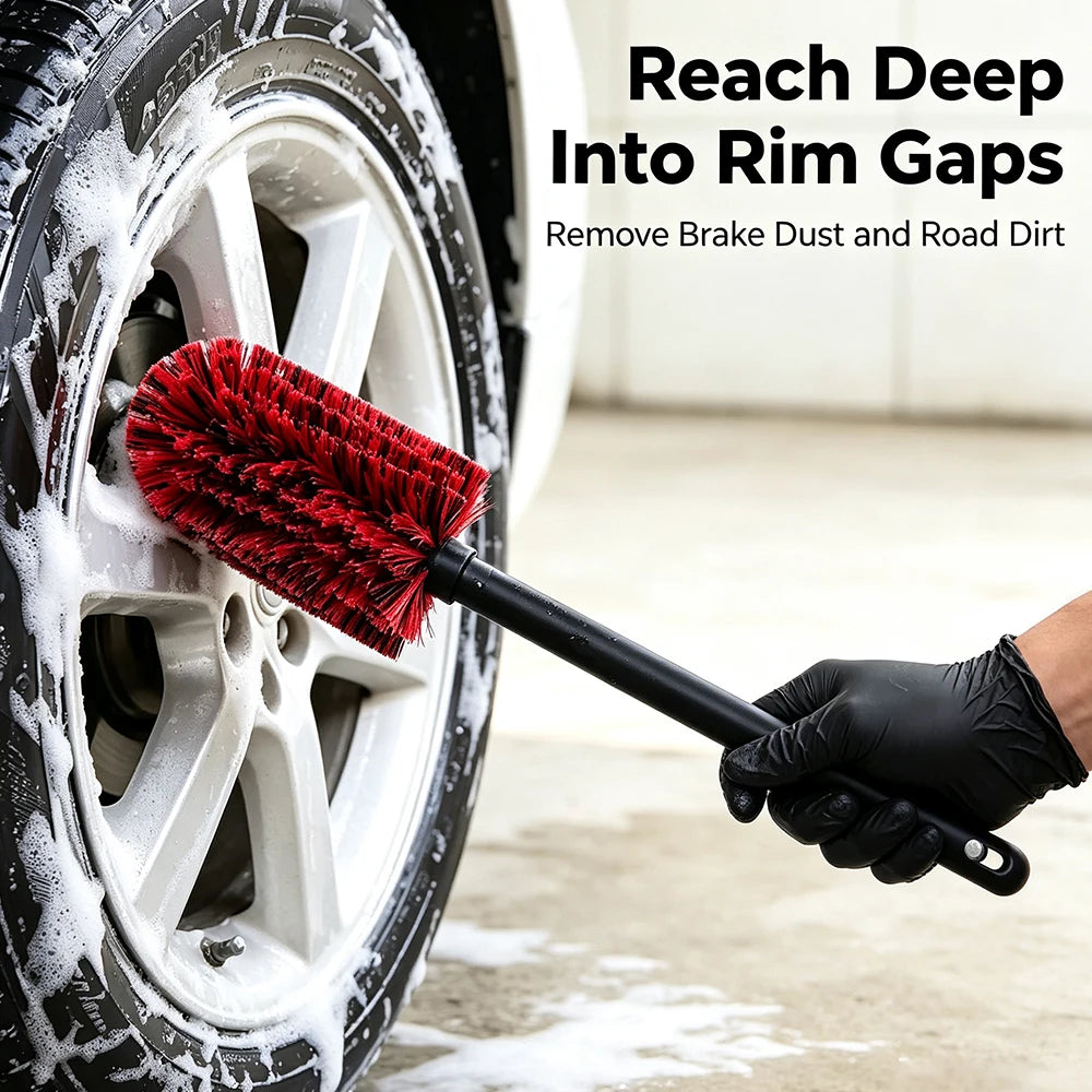 Car Alloy Wheel Cleaning Brush Long Handle PP Bristles for Rim Gap Brake Dust Remover Auto Tire Washing Care Tools