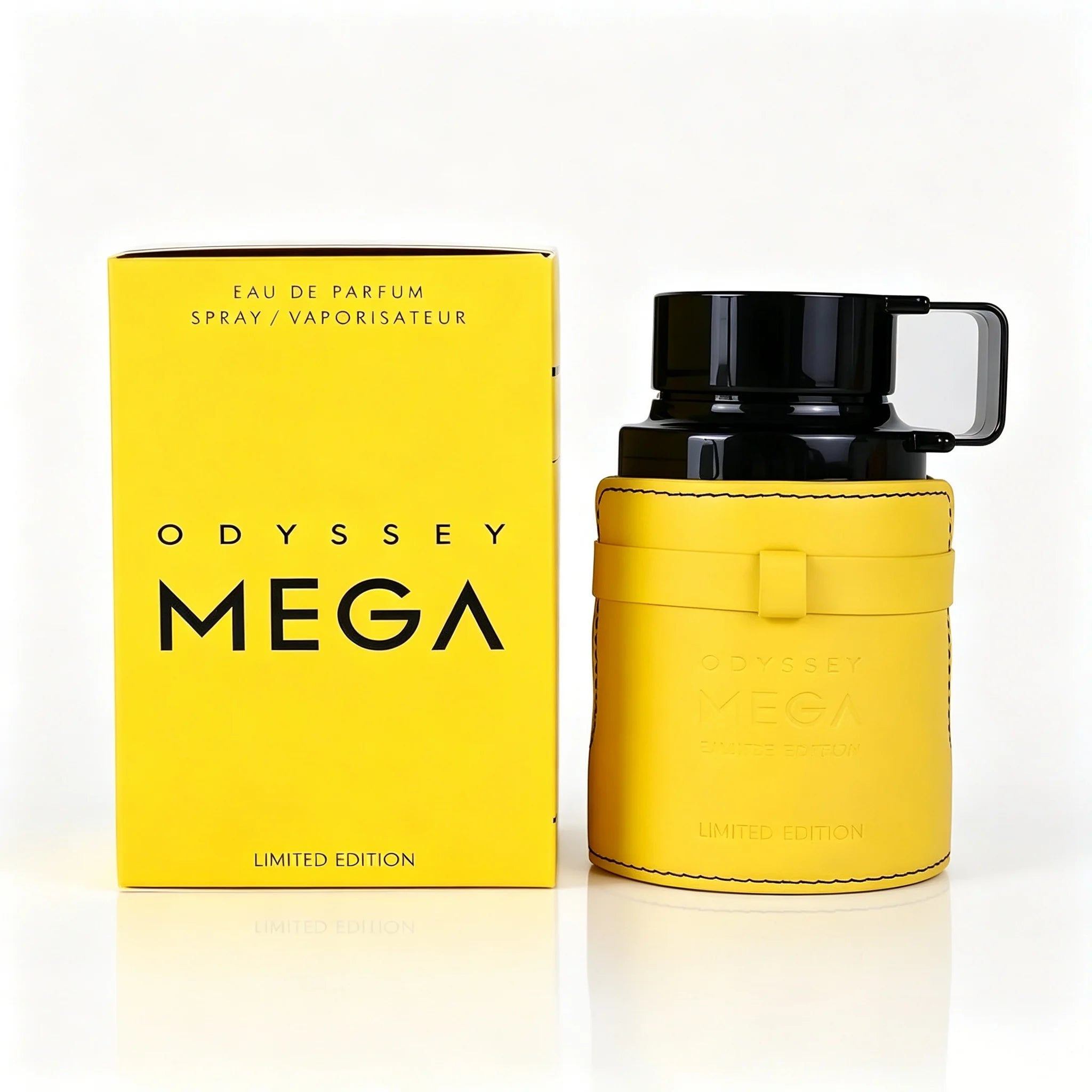 Armaf Odyssey Mega Limited Edition EDP 100ml Citrus Aromatic Fresh Spicy Sweet Woody Fresh Scent Men Perfume Yellow Leather Wrap Kettle Bottle Luxury Gift Box