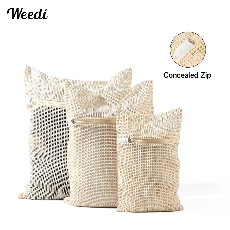 Weedi 3/6/9pack Mesh Laundry Bags, Travel Organization Bag Cotton Durable Reusable Wash Bag For Lingerie, Clothes, Jeans, Bath