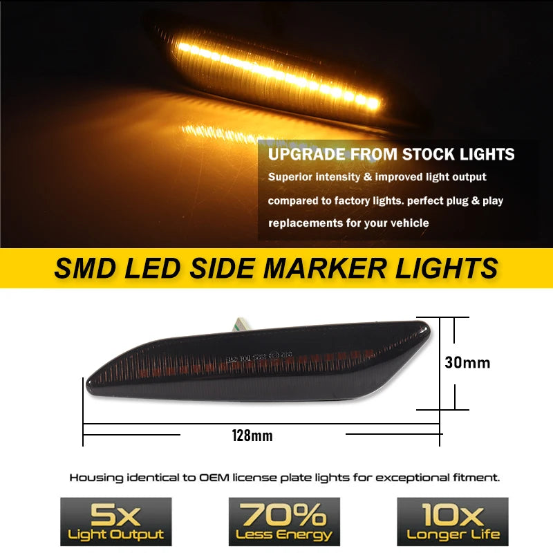 2pc Car Sequential Flashing LED Amber Turn Signal Side Marker Light For Alfa Romeo 147 156 Fiat Egea Tipo Lancia Delta Ypsilon 3
