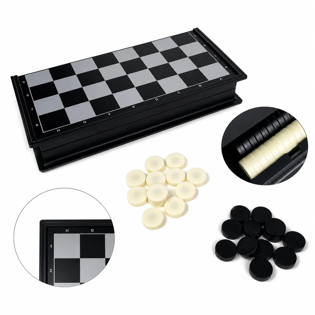 19.1x19.7cm Folding Magnetic Checkers Set 64 Squares Board Game Portable Travel Educational Puzzle Toy Gift for Kids Adults