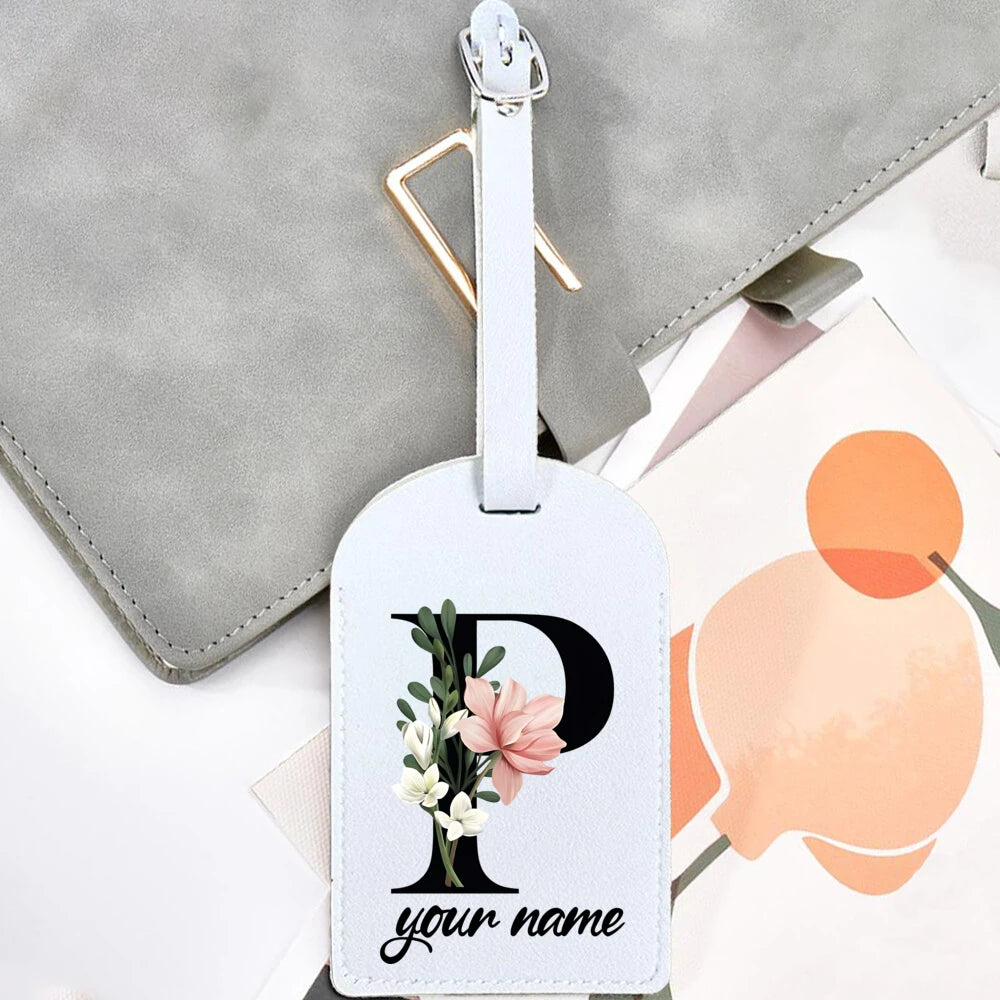 Black Floral Letter with Name Monogram Luggage Tag for Suitcase Baggage Handbag Tags Travel Bag Label Tag Personalised Gift