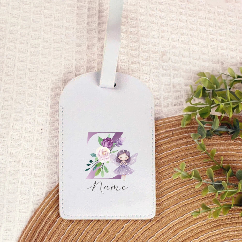 Personalized PU Luggage Tag, Flower Fairy Design Fashion Letter Print Monogram Luggage Tag, Custom Name Luggage Tag