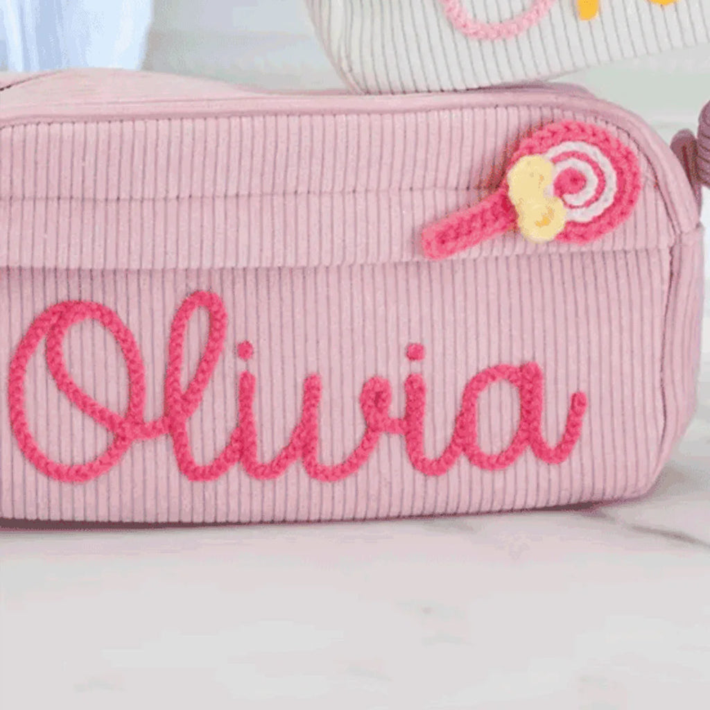 1pc Custom Corduroy Makeup Bag: Personalized yarn name bag, stylish and simple mini portable storage bag with large capacity