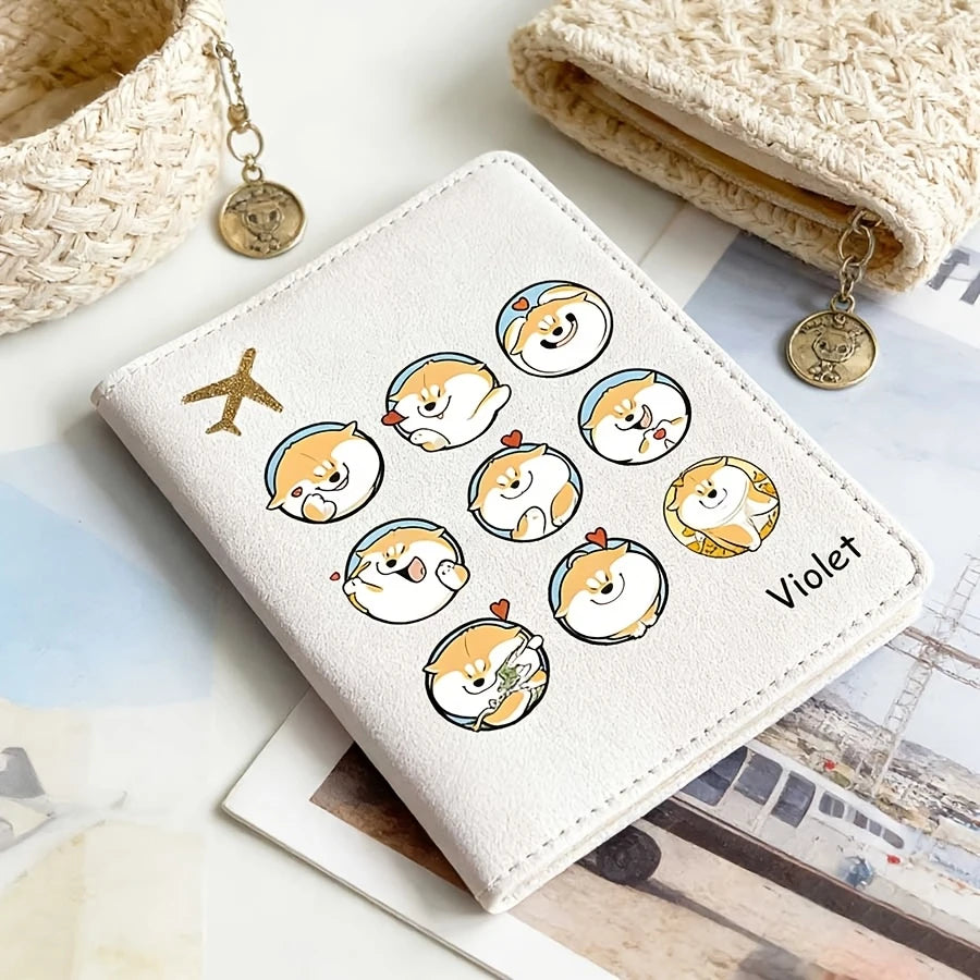 Custom Passport Holder with a Personalized Cute Cartoon Shiba Inu Design, a Multifunctional Ticket And Document Organizer