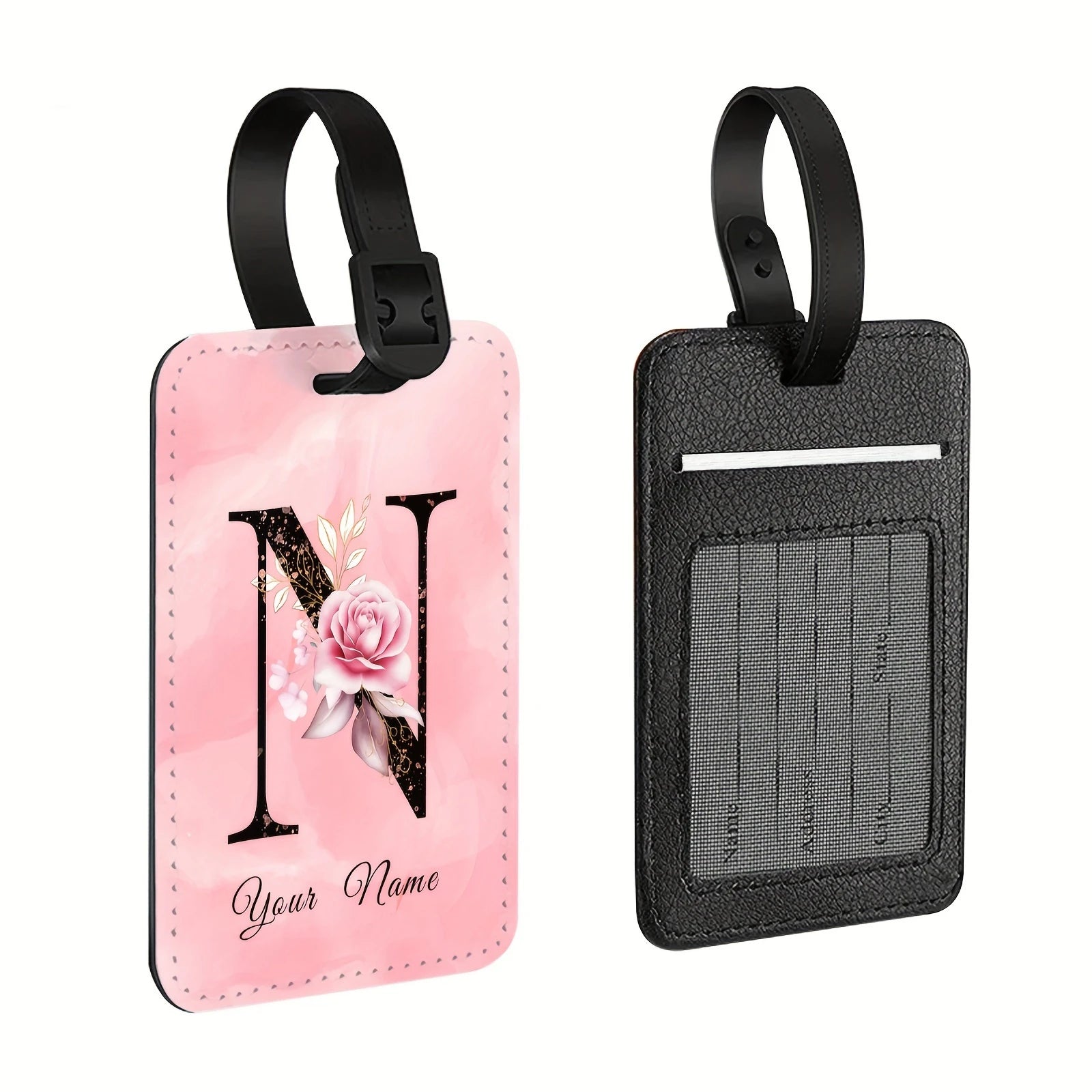 A of Personalized Custom Creative Flower Letter Pink Name Text Luggage Tags, Travel Cruise Suitcase Tags