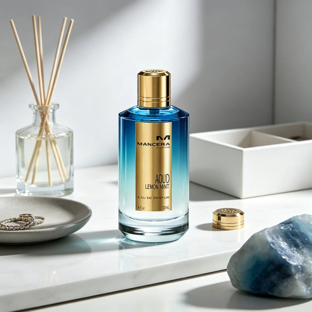 Mancera French Riviera Unisex EDP 120ml Gloss Blue White Gradient Square Bottle Polished Gold Ribbed Cap Gold Border White Iris Label Crisp Citrus Aquatic Marine Woody Scent Summer Beach Yacht Vacation Luxury Neutral Gift For