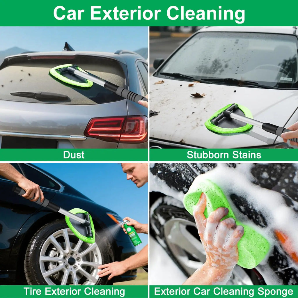 All-in-One Windshield Cleaner Set - Extendable Handle, 4 Microfiber Pads, Spray Bottle Included, Car & Home Dual Use Glass Tool