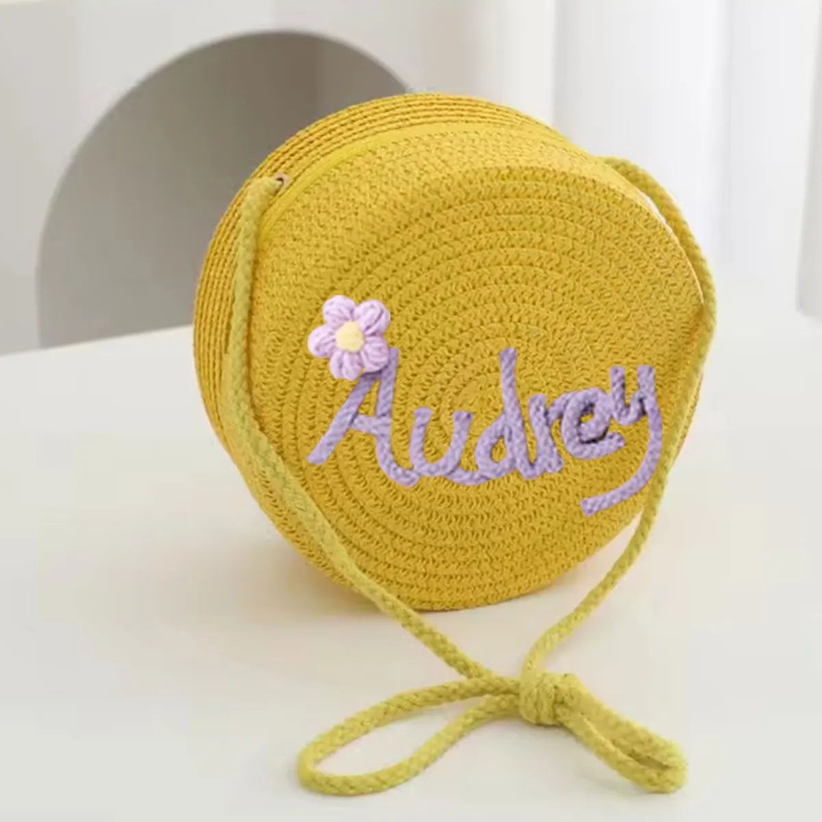 Personalized Custom Name Bag — Spring/Summer Round Straw Bag, Women's Beach Bag, Casual-Style Crossbody & Handbag