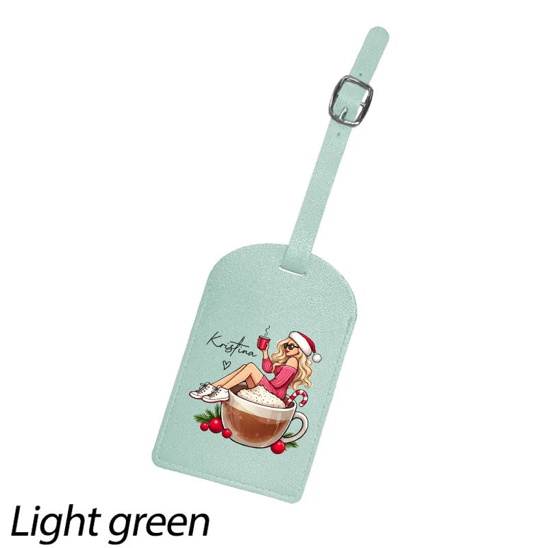 Customizable Luggage Tag Cute Coffee Girl Graphic PU Travel Identifier Bag Accessories Perfect for Suitcases Backpacks