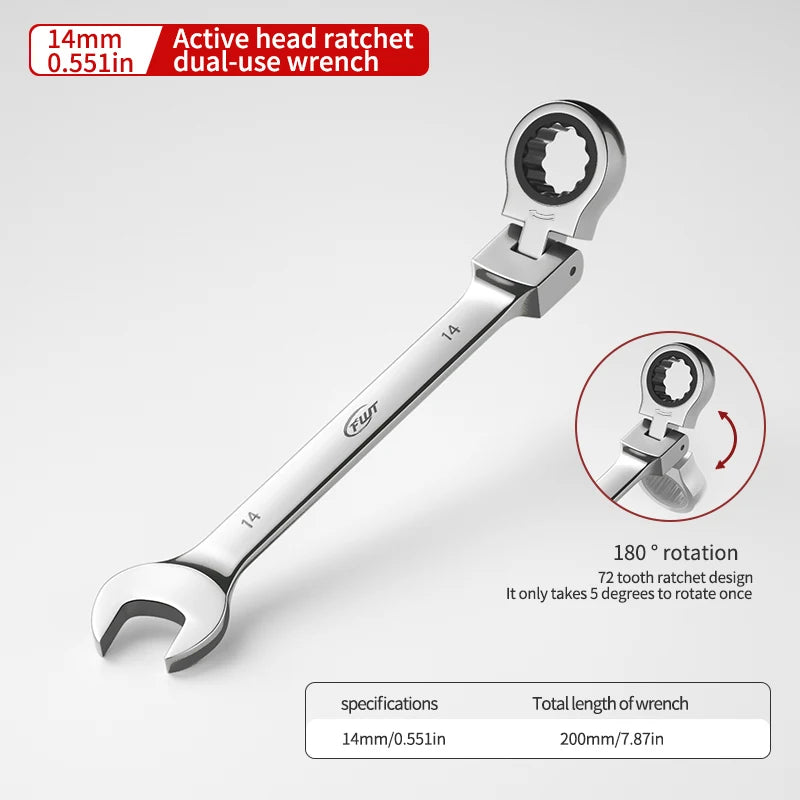 72-tooth ratchet combination wrench - plum open end wrench, 180° rotation, chrome vanadium steel, professional maintenance tool
