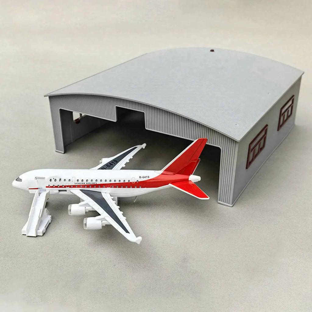 Airport Hangar Model with Light Door Window Realistic PP Large-Scale Airplane Parking Kit for 1/144 1/72 Aircraft Display