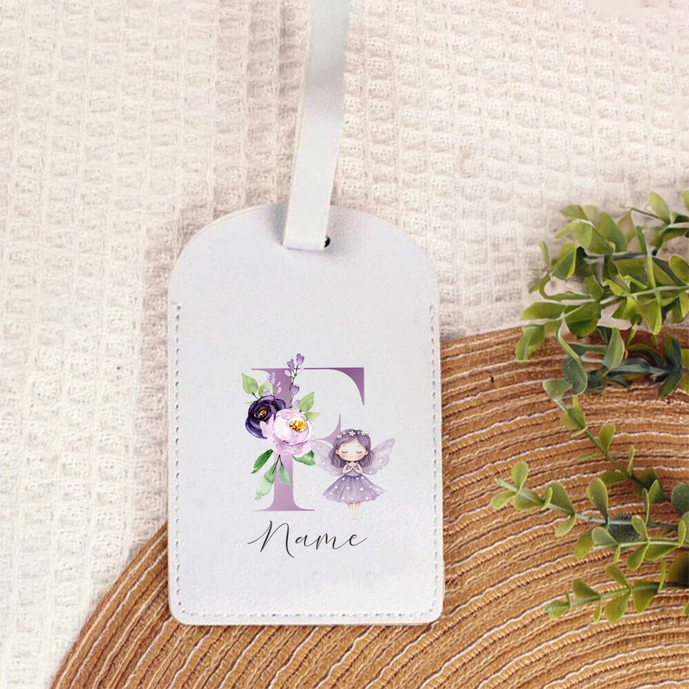 Personalized PU Luggage Tag, Flower Fairy Design Fashion Letter Print Monogram Luggage Tag, Custom Name Luggage Tag