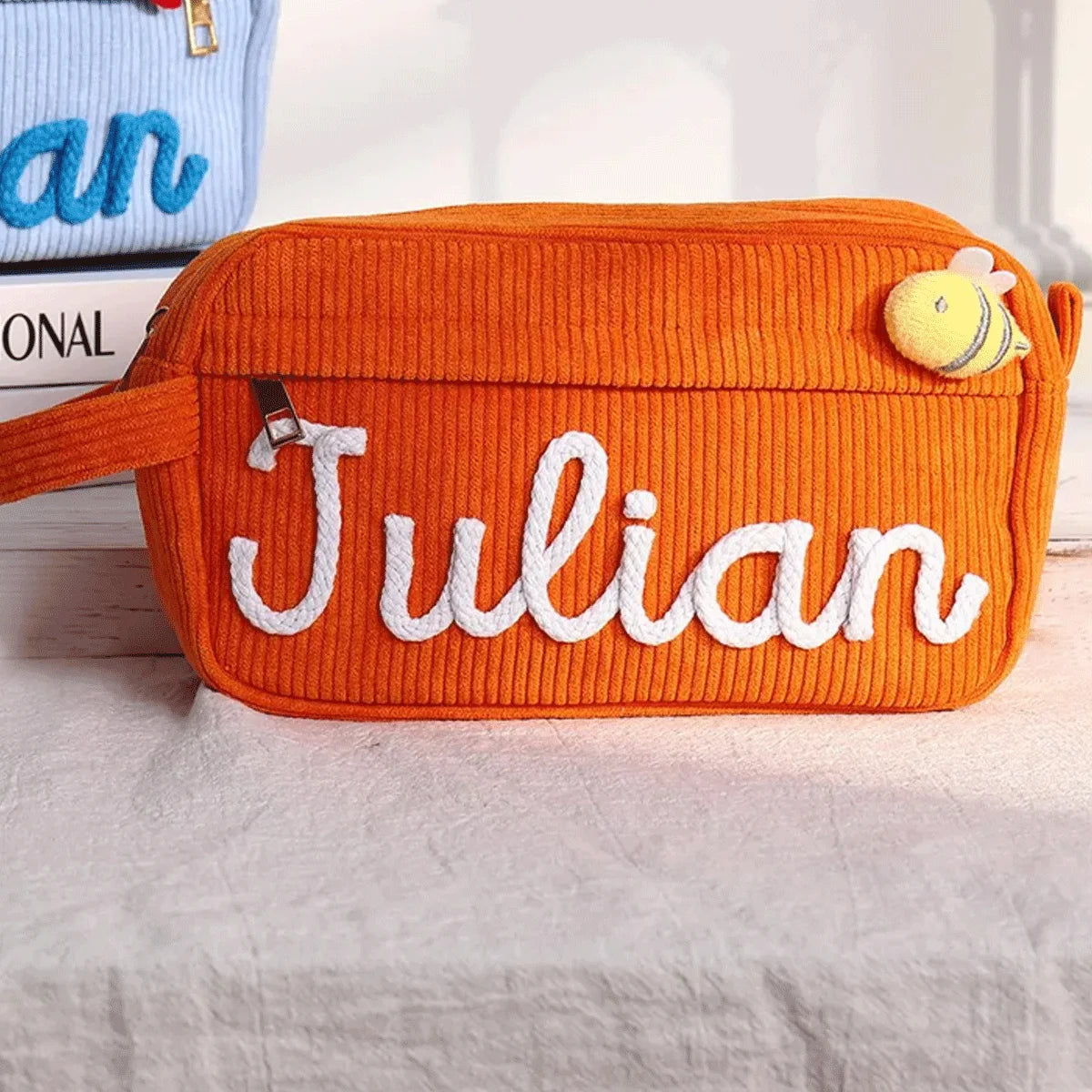 1pc Custom Corduroy Makeup Bag: Personalized yarn name bag, stylish and simple mini portable storage bag with large capacity