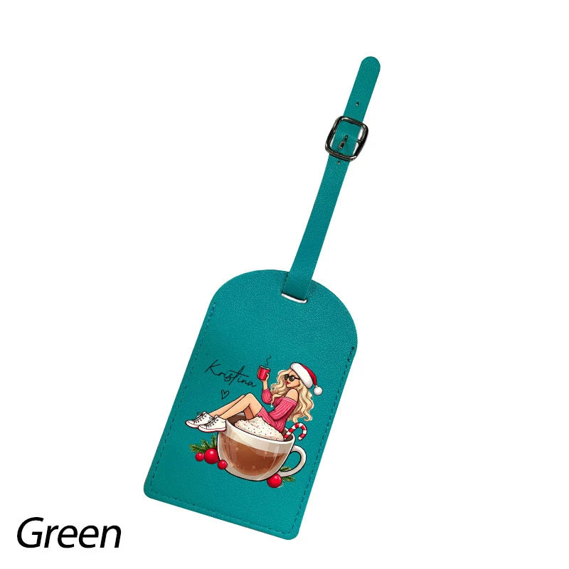 Customizable Luggage Tag Cute Coffee Girl Graphic PU Travel Identifier Bag Accessories Perfect for Suitcases Backpacks