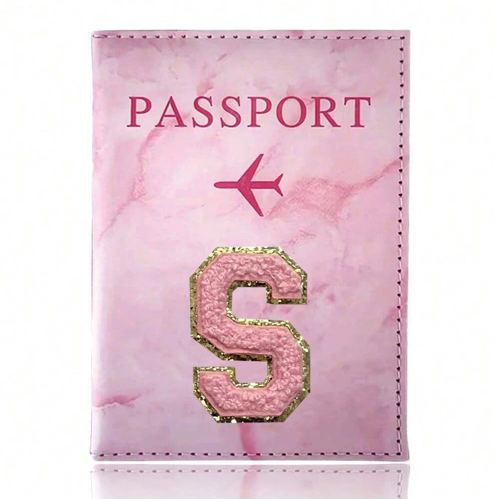 Pink Embroidery A-Z Letter Passport Cover Travel Wallet Card Holder Portable Document Case Nice Holiday Travel Gift