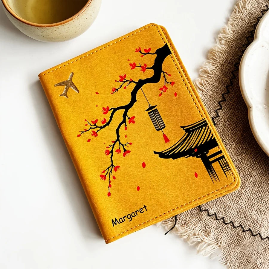 Floral Design Custom Passport Holder Lightweight Portable Travel Wallet Card Case Personalized Vacation Essential Gift