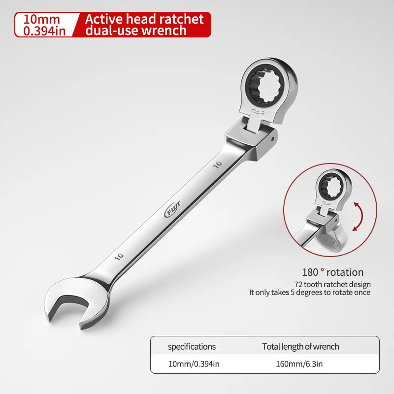 72-tooth ratchet combination wrench - plum open end wrench, 180° rotation, chrome vanadium steel, professional maintenance tool