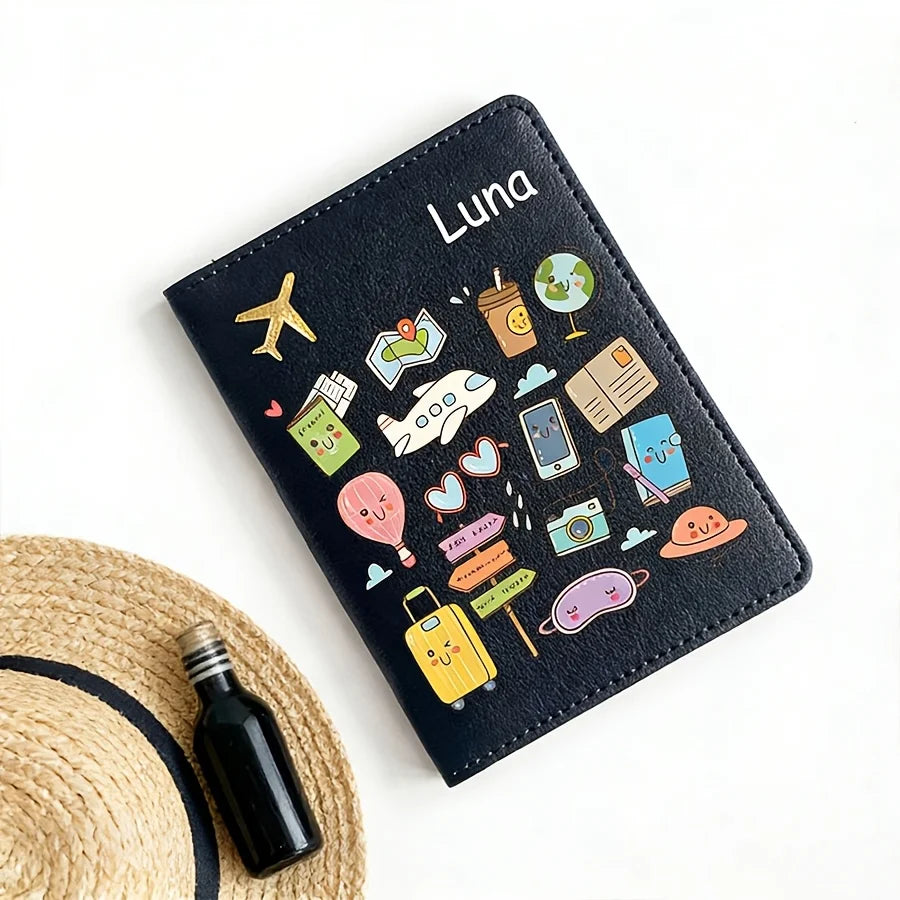 Custom Name Text Passport Holder Cute Cartoon Lightweight Travel Case Fashion Gift for Vacation Business Trip Use