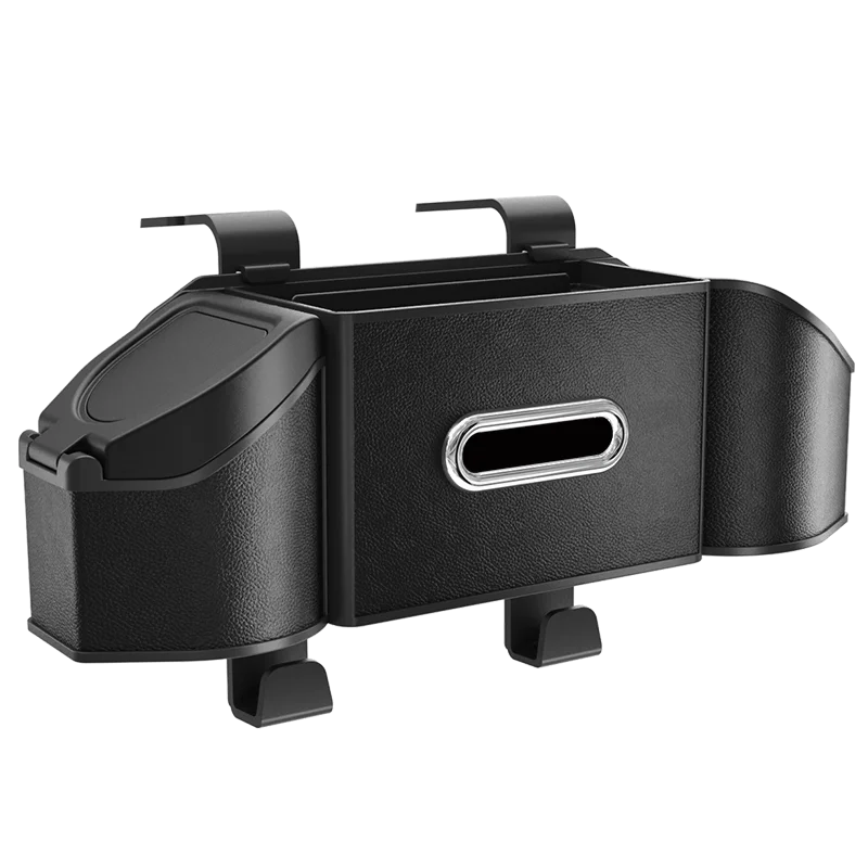 7-in-1 Car Back Seat Storage Box, Headrest Mount Tissue Box Trash Can Cup Holder Hook Multi-Function Rear Organizer