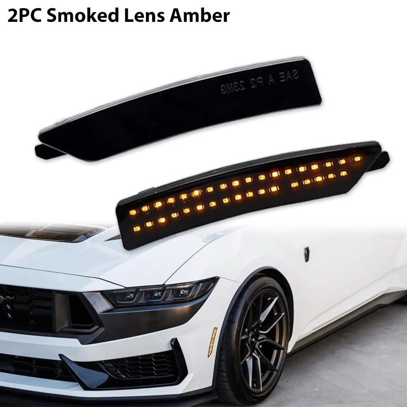 iJDM Car Full LED Dotted Front & Rear Side Marker Light Assembly for Ford Mustang Gen7/S650 2024 2025 DRL Parking Lights