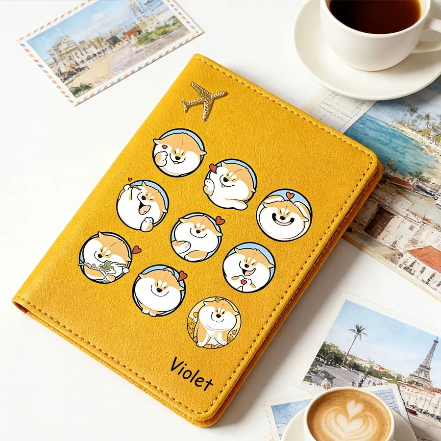 Custom Passport Holder with a Personalized Cute Cartoon Shiba Inu Design, a Multifunctional Ticket And Document Organizer