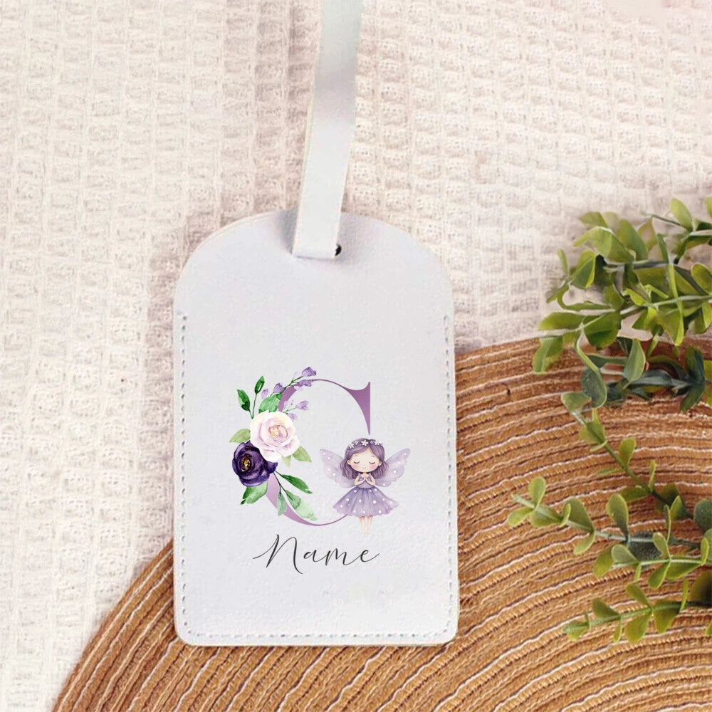 Personalized PU Luggage Tag, Flower Fairy Design Fashion Letter Print Monogram Luggage Tag, Custom Name Luggage Tag