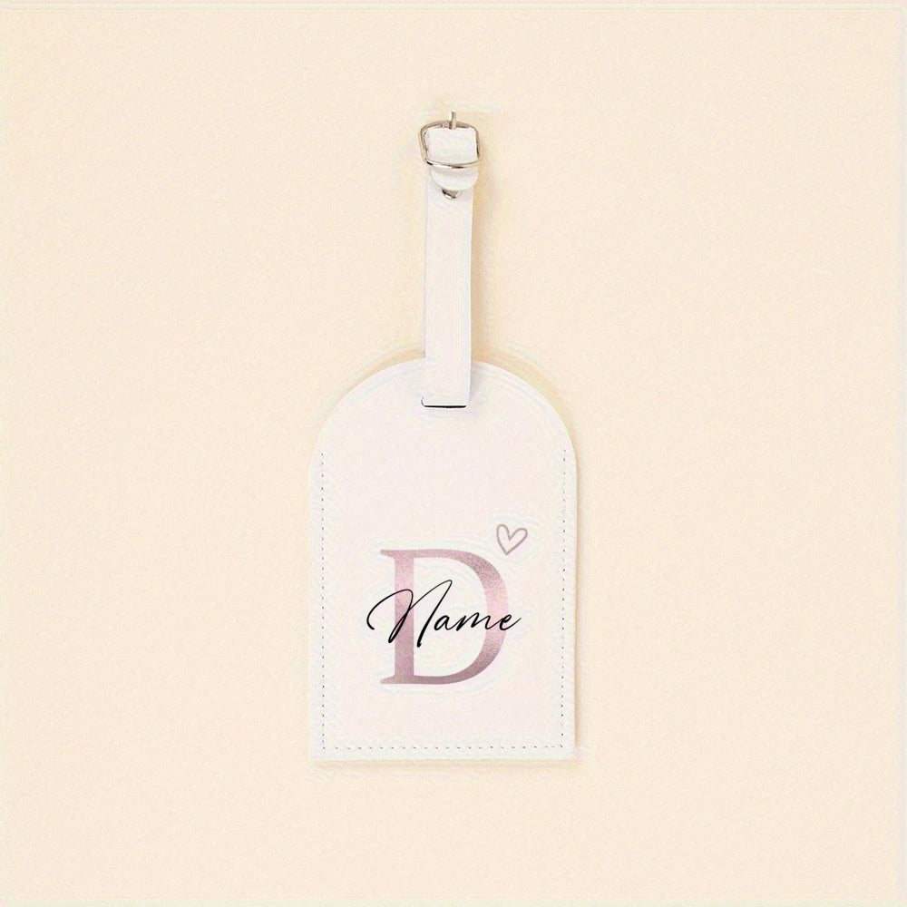 Custom Name Tag - Elegant Font Engraving Name/Initials, PU Material - Wedding,Birthday, Travel Gift - Customizable Letter (A-Z)