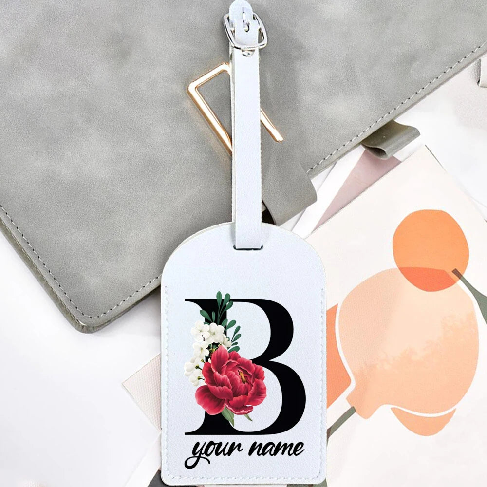 Black Floral Letter with Name Monogram Luggage Tag for Suitcase Baggage Handbag Tags Travel Bag Label Tag Personalised Gift