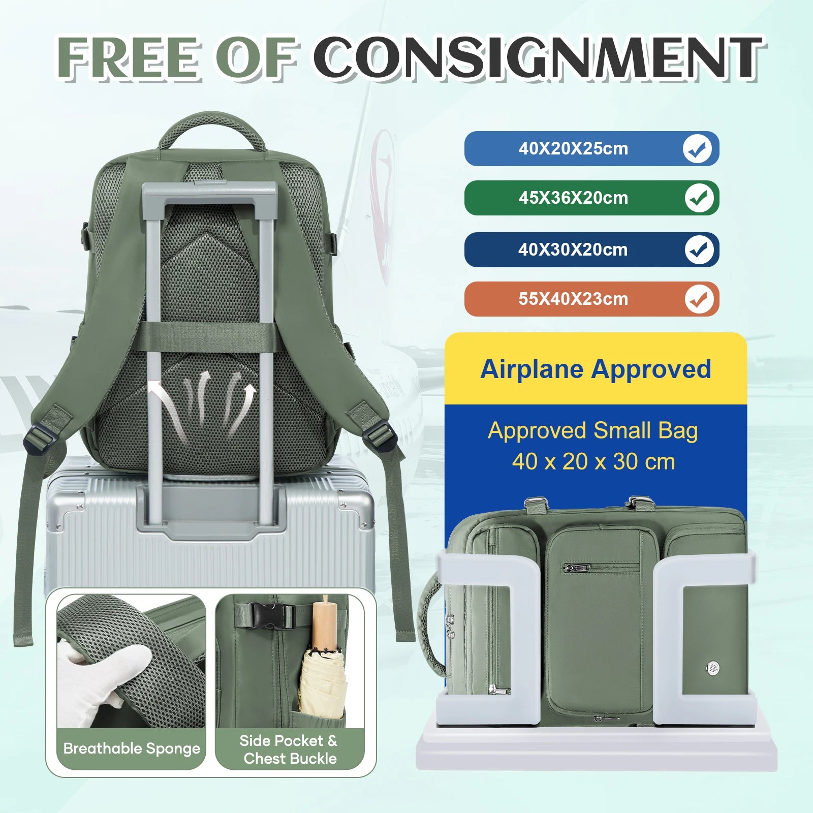 Ryanair Backpack 40x30x20 Carry on Luggage Laptop Bag Anti-Theft Men Women's Bag for Sports Trekking Travel Backpack Cabin Bag