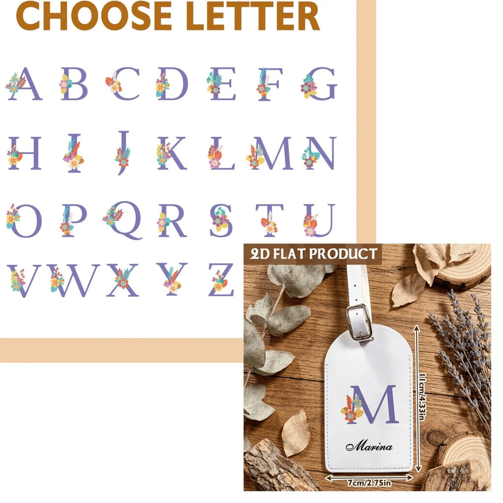 Personalized White Synthetic Leather Luggage Tag - Custom Initial & Name ID Label for Suitcase, Business Travel & Vacation