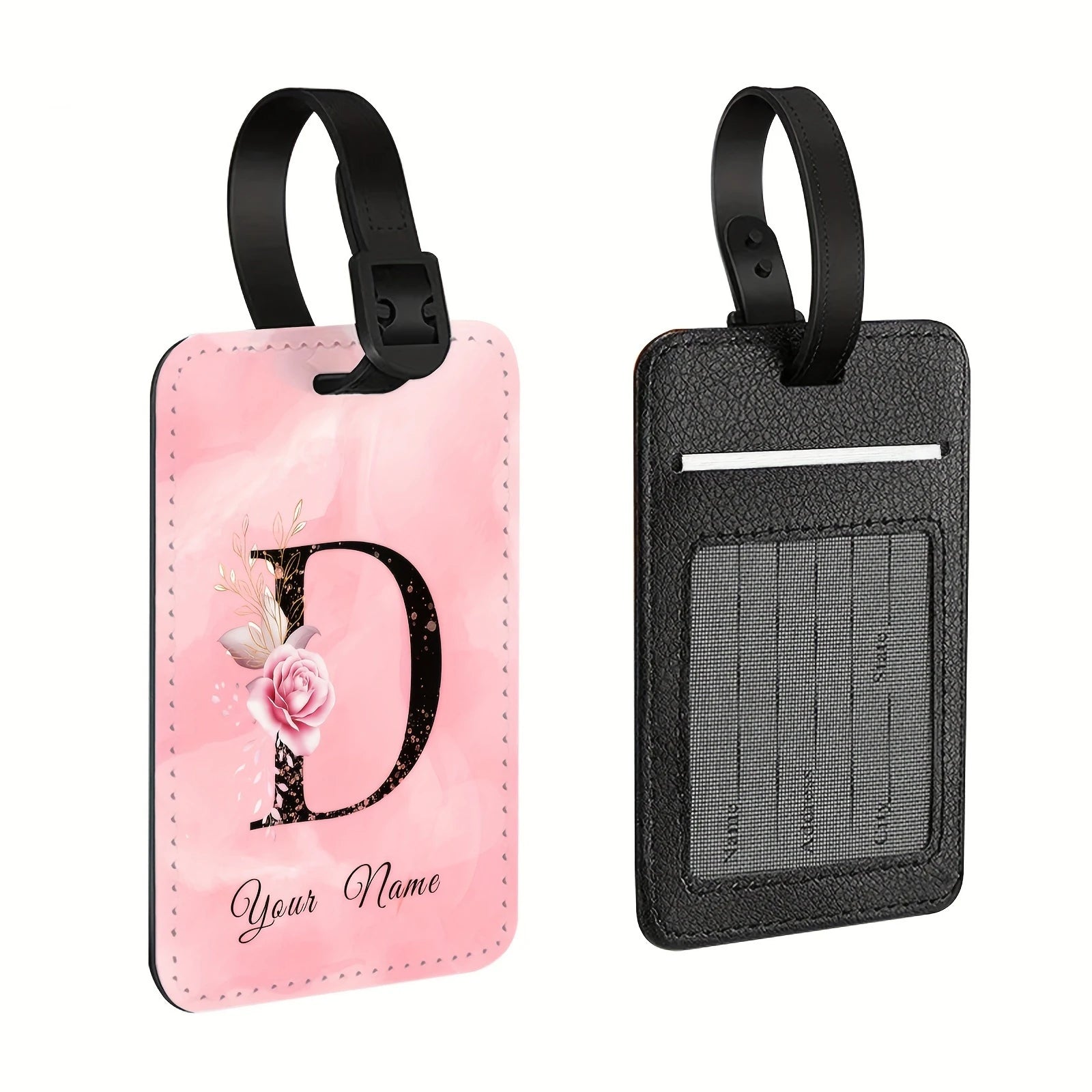 A of Personalized Custom Creative Flower Letter Pink Name Text Luggage Tags, Travel Cruise Suitcase Tags