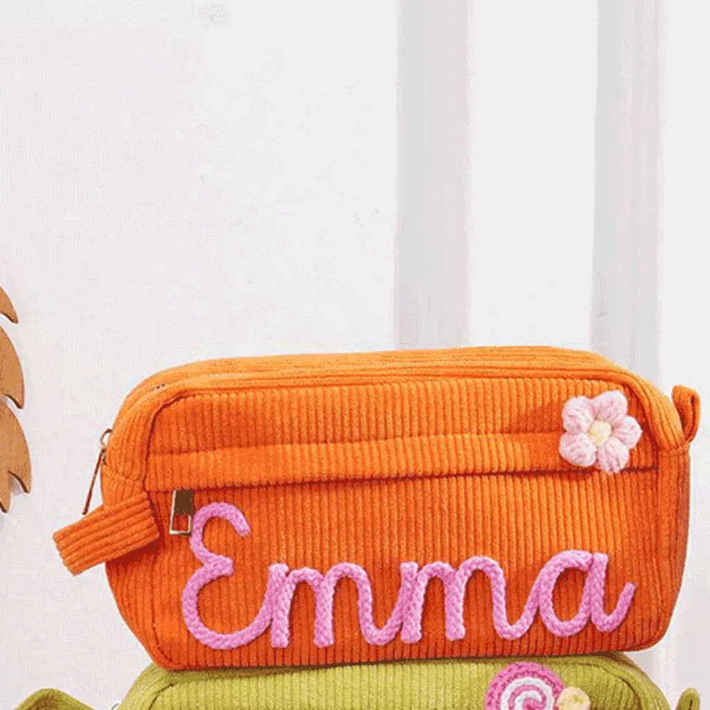 1pc Custom Corduroy Makeup Bag: Personalized yarn name bag, stylish and simple mini portable storage bag with large capacity