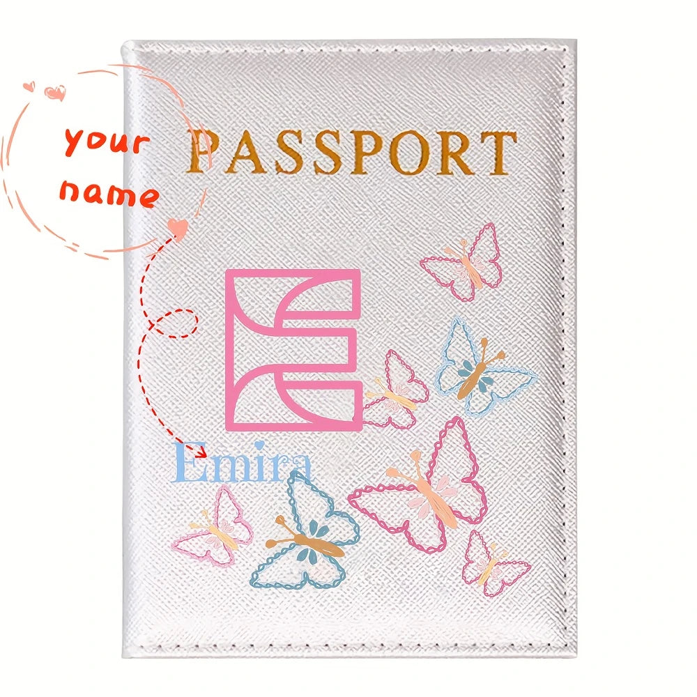 Personalized White Butterfly Letter PU Passport Cover Travel Storage, Elegant Holiday Anniversary Party Present