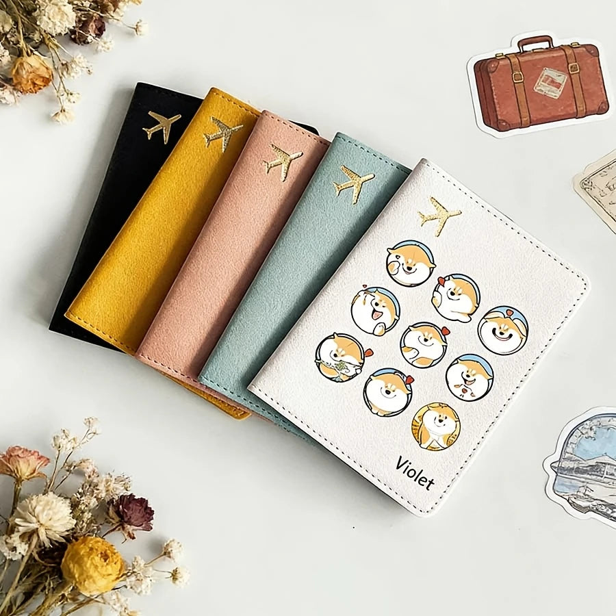 Custom Passport Holder with a Personalized Cute Cartoon Shiba Inu Design, a Multifunctional Ticket And Document Organizer