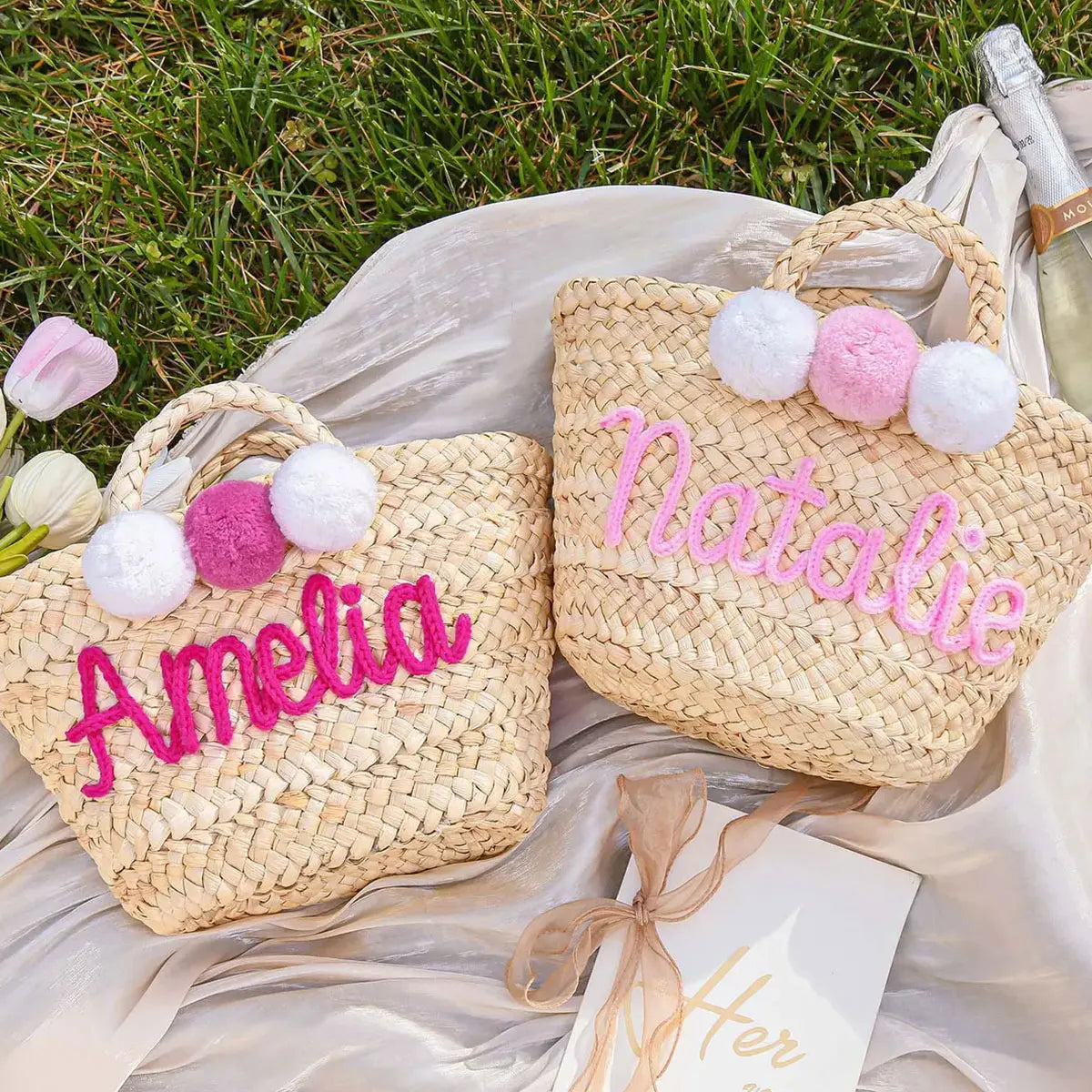 Personalized Straw Bridesmaid Tote Bag, Custom Beach Bag, Bachelorette Party Gift Bag, Gift Package, Gift Basket Tote