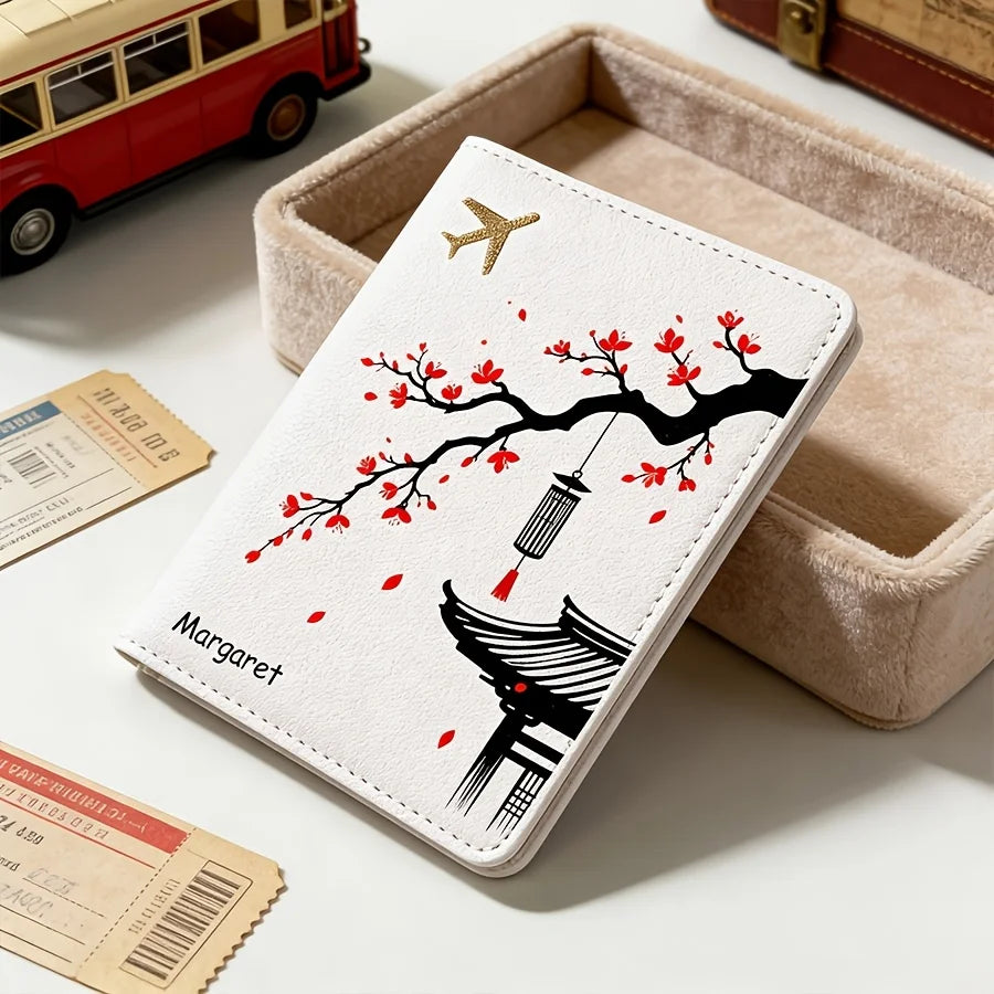 Floral Design Custom Passport Holder Lightweight Portable Travel Wallet Card Case Personalized Vacation Essential Gift