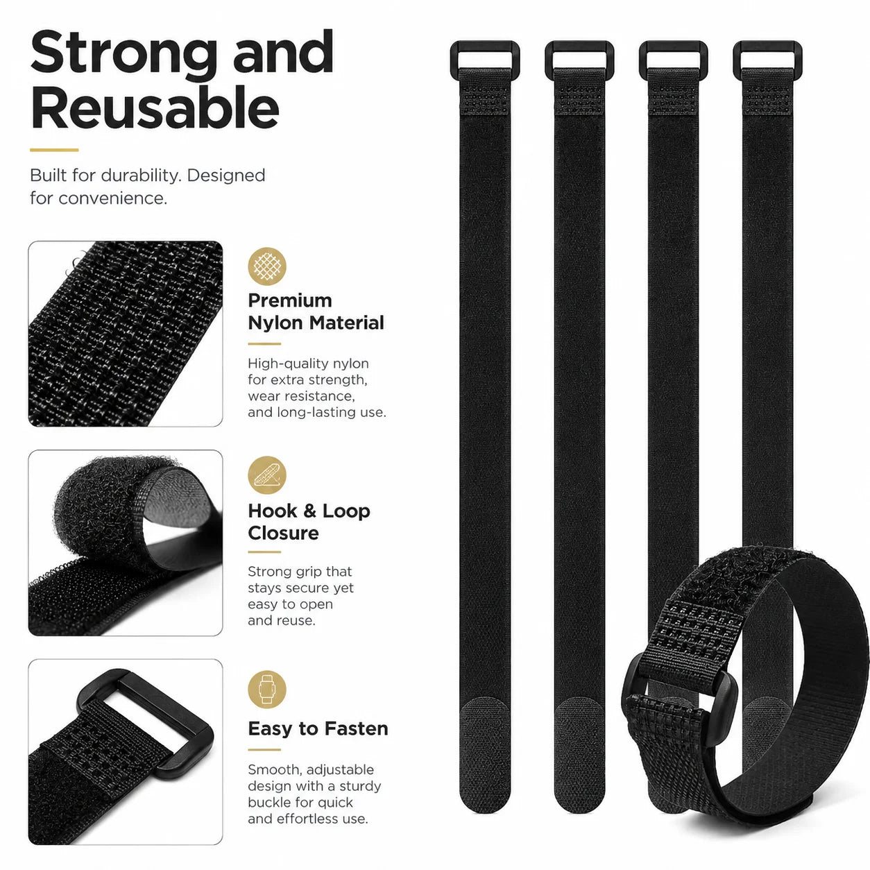 Velcros Straps Reusable Organizer Black Hook and Loop Nylon Fastener Cable Ties Adjustable Wire Wrapping Cable Cord Management