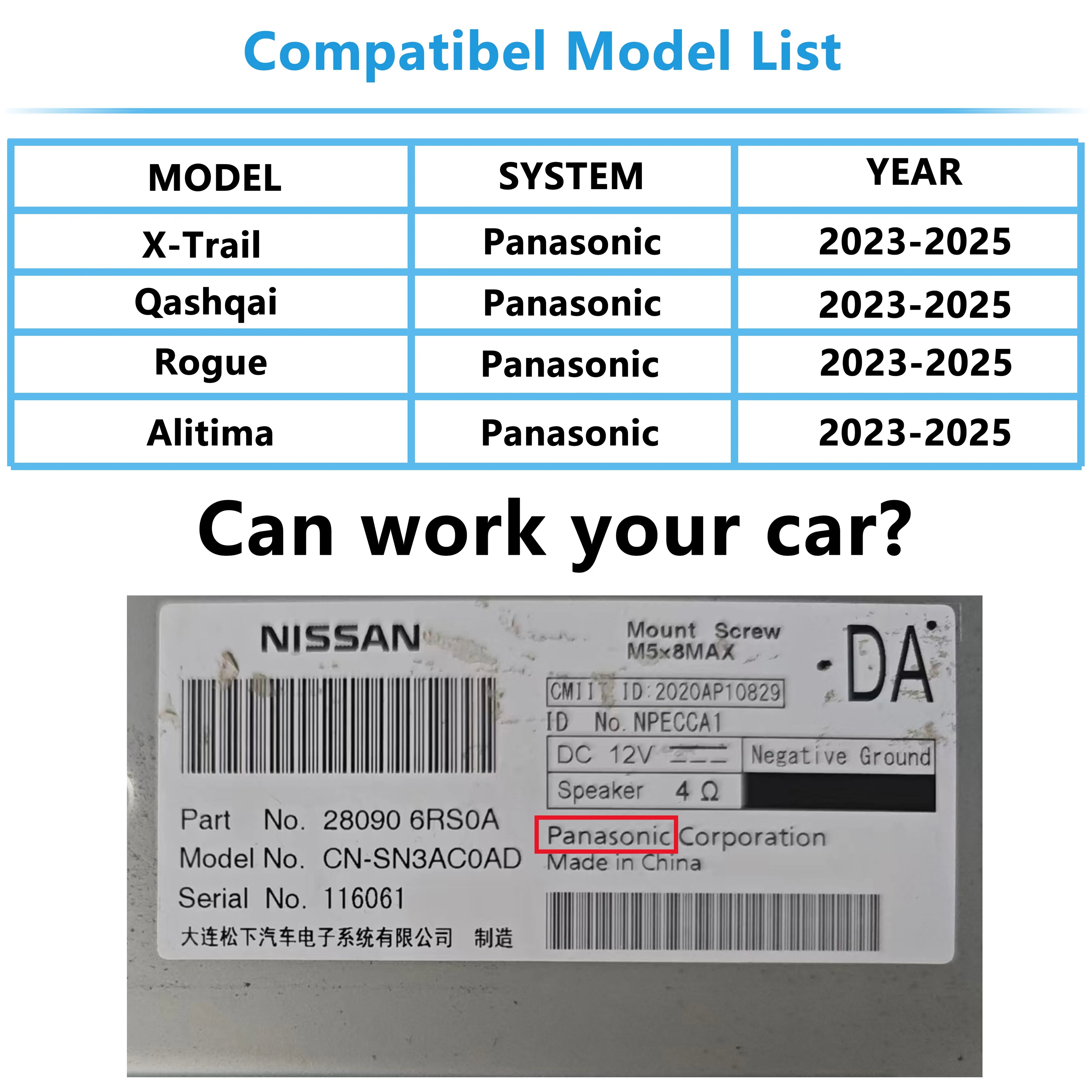 Apple CarPlay for Nissan X-Trail Qashqai ePower Rogue Altima 2023-2025 Add Wireless Android Auto 360 Camera Bird View System