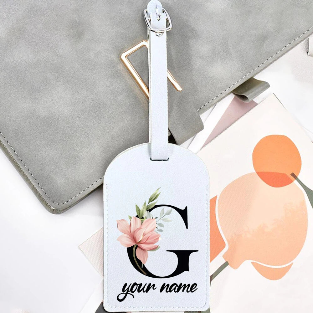 Black Floral Letter with Name Monogram Luggage Tag for Suitcase Baggage Handbag Tags Travel Bag Label Tag Personalised Gift