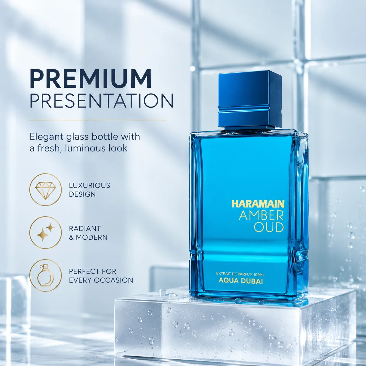 Al Haramain Unisex Extrait de Parfum – Fresh Aqua Amber Oud Fragrance with Clean Citrus, Marine & Floral Notes for Daily Wear, Office & Gifting – 60ml / 2.5 Fl Oz