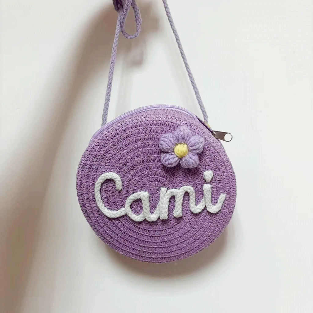 Personalized Custom Name Bag — Spring/Summer Round Straw Bag, Women's Beach Bag, Casual-Style Crossbody & Handbag