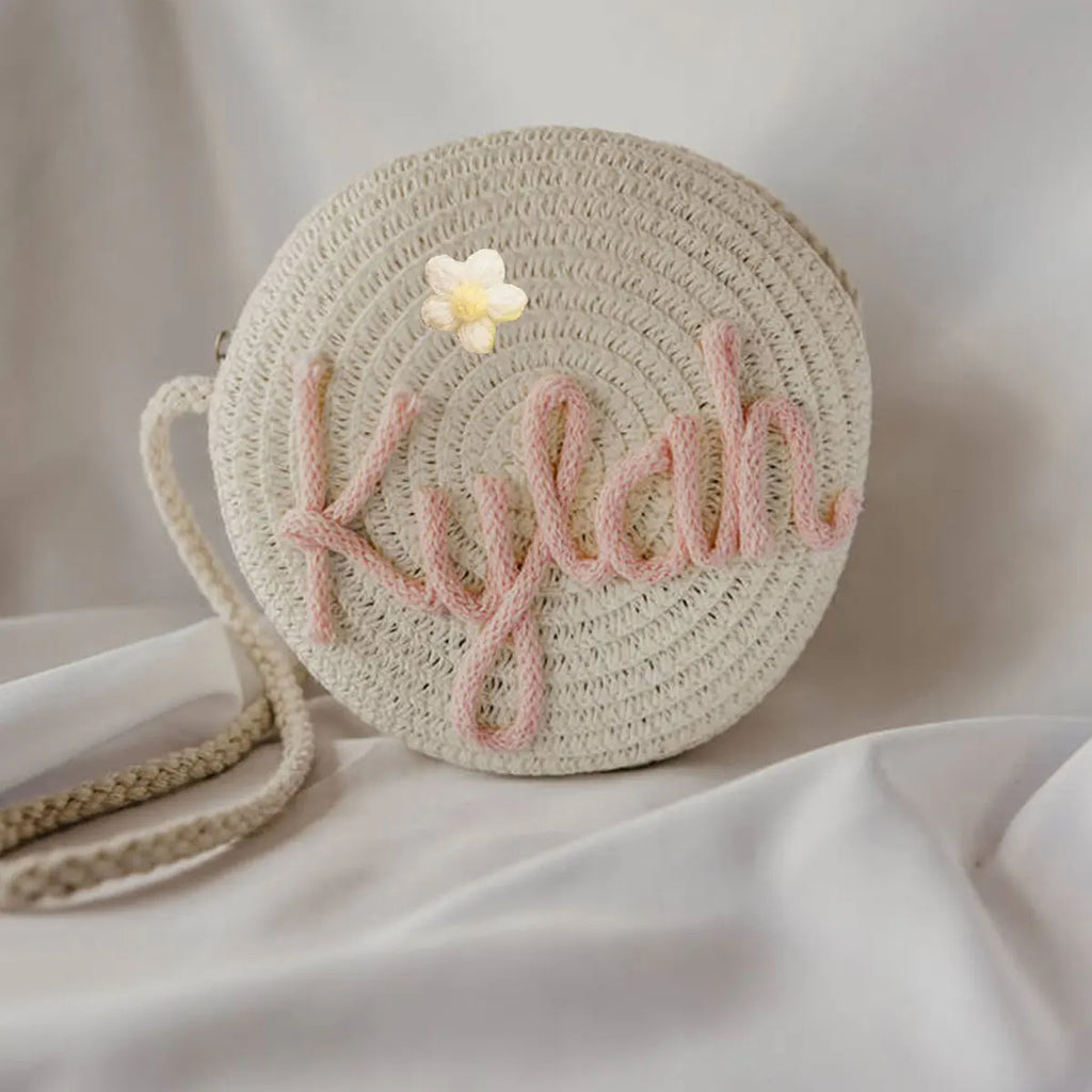 Personalized Custom Name Bag — Spring/Summer Round Straw Bag, Women's Beach Bag, Casual-Style Crossbody & Handbag