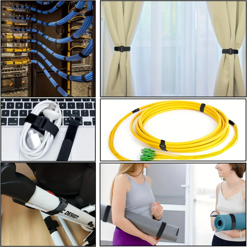 Velcros Straps Reusable Organizer Black Hook and Loop Nylon Fastener Cable Ties Adjustable Wire Wrapping Cable Cord Management