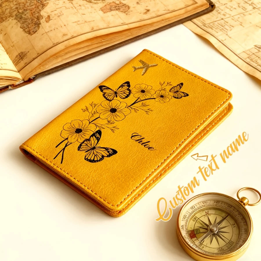 Personalized flower & butterfly passport case, stylish travel gift for birthdays, weddings & friends. Multi Colors