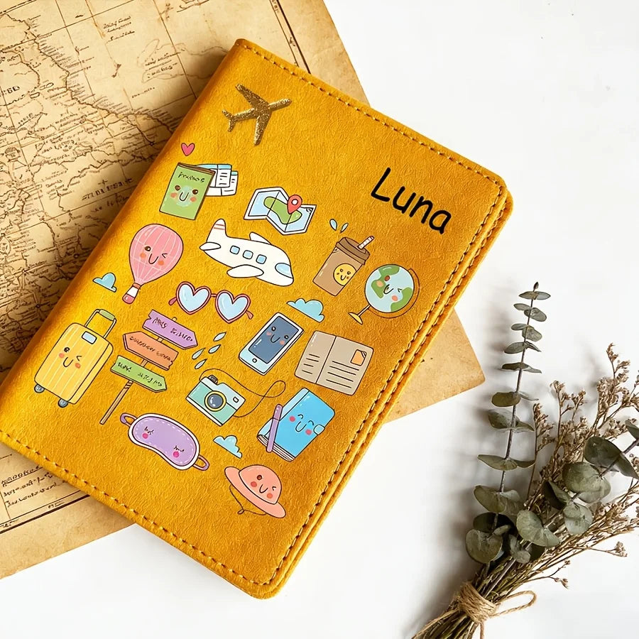 Custom Name Text Passport Holder Cute Cartoon Lightweight Travel Case Fashion Gift for Vacation Business Trip Use